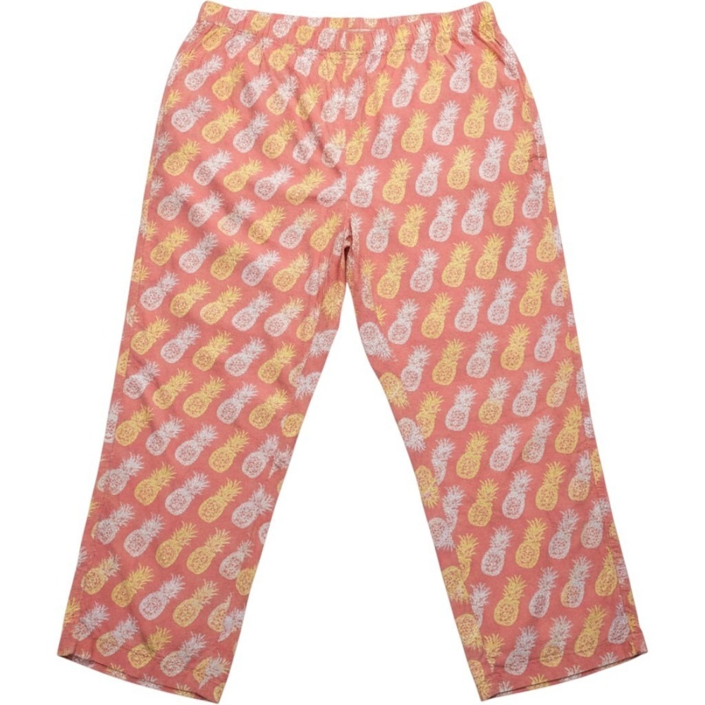 Lands' End Pajama Pants Womens 3X 24W-26W Pink Pineapple Print Cotton Lounge